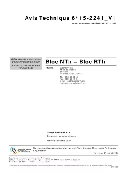 Avis Technique du CSTB BLOC Nth et RTh