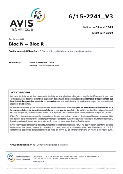 Avis Technique du CSTB BLOC N et R
