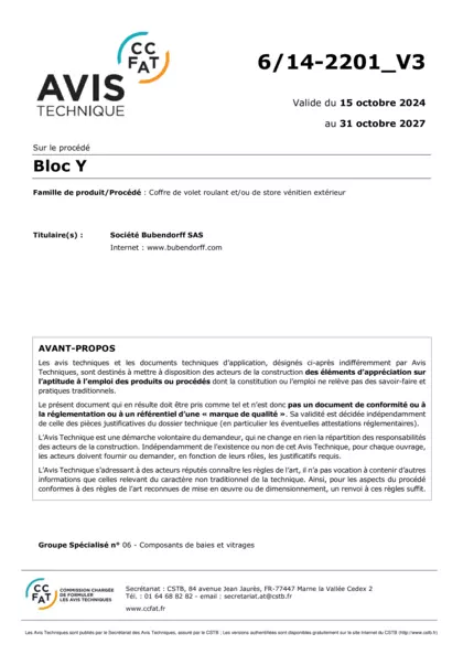 Avis Technique du CSTB BLOC Y