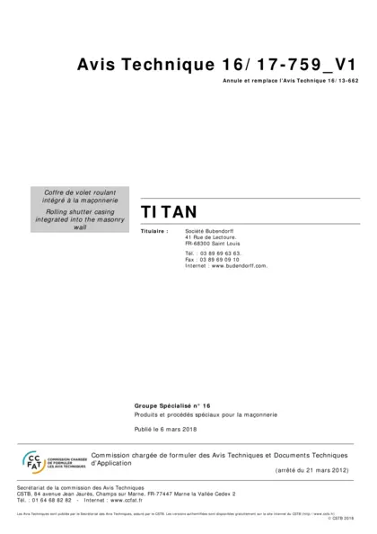 Avis Technique du CSTB TITAN C-D-E