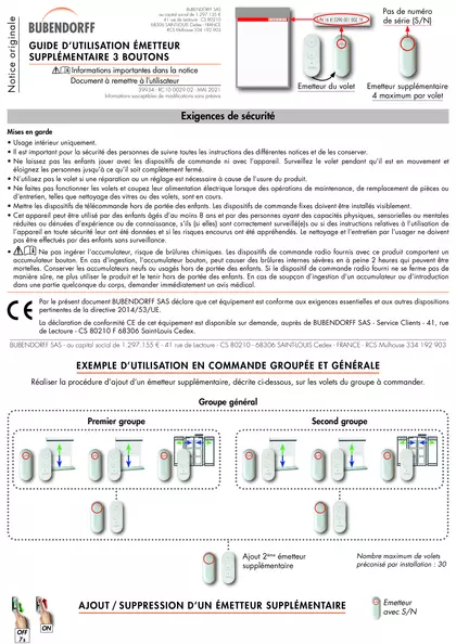 Guide Utilisation Emetteur Supplementaire 3 boutons