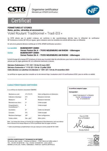 NF Fermetures TRADI ID3 NBG 07-24